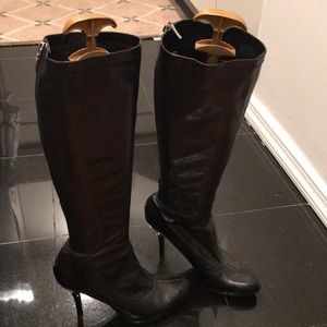 Guess knee high faux leather black stiletto boots